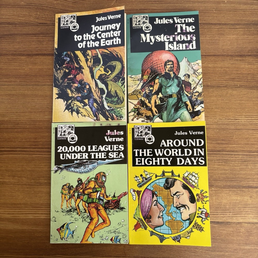 1970s Jules Verne Illustrated Books Set 4 Journey Center Earth Mysterious Island